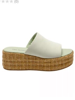Free People Harbor Raffia Platform Slide Sandals - Light Sage